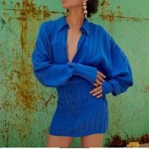 New Rat & Boa Harlowe Royal Blue Shirt Dress Small New Mini Long Sleeve